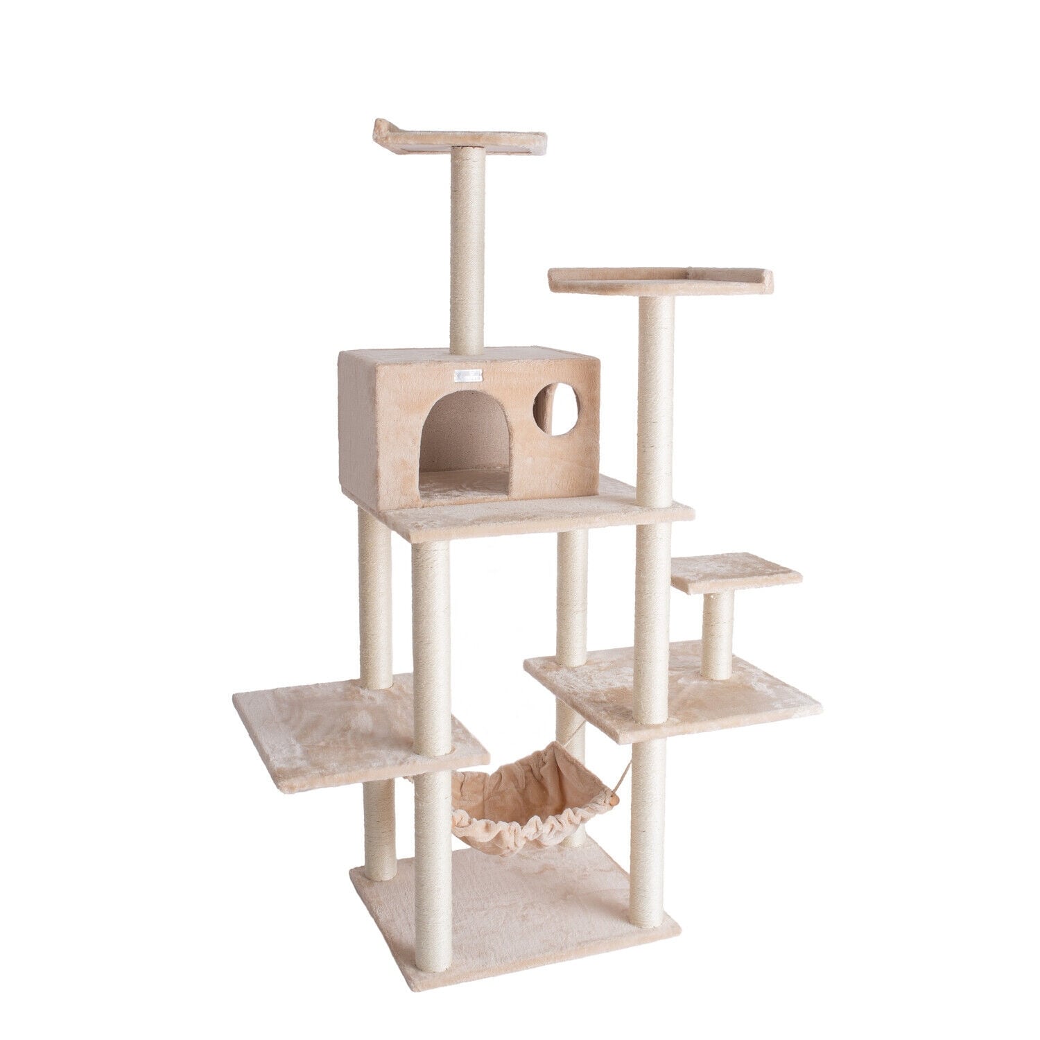 GleePet 68 Inch Real Wood Cat Tree In Beige With Five Levels