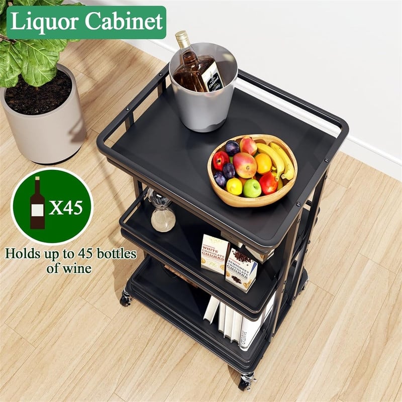 Rolling Mini Liquor Bar for Wine Beverage Dinner Party - 12.6"D x 15.75"W x 32.09"H