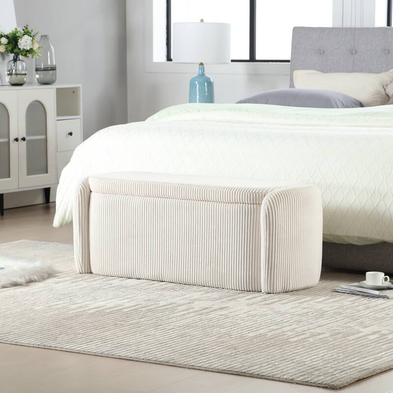 House Hold Storage Ottoman,Bedroom End Bench,Upholstered Fabric Storage Ottoman with Safety Hinge