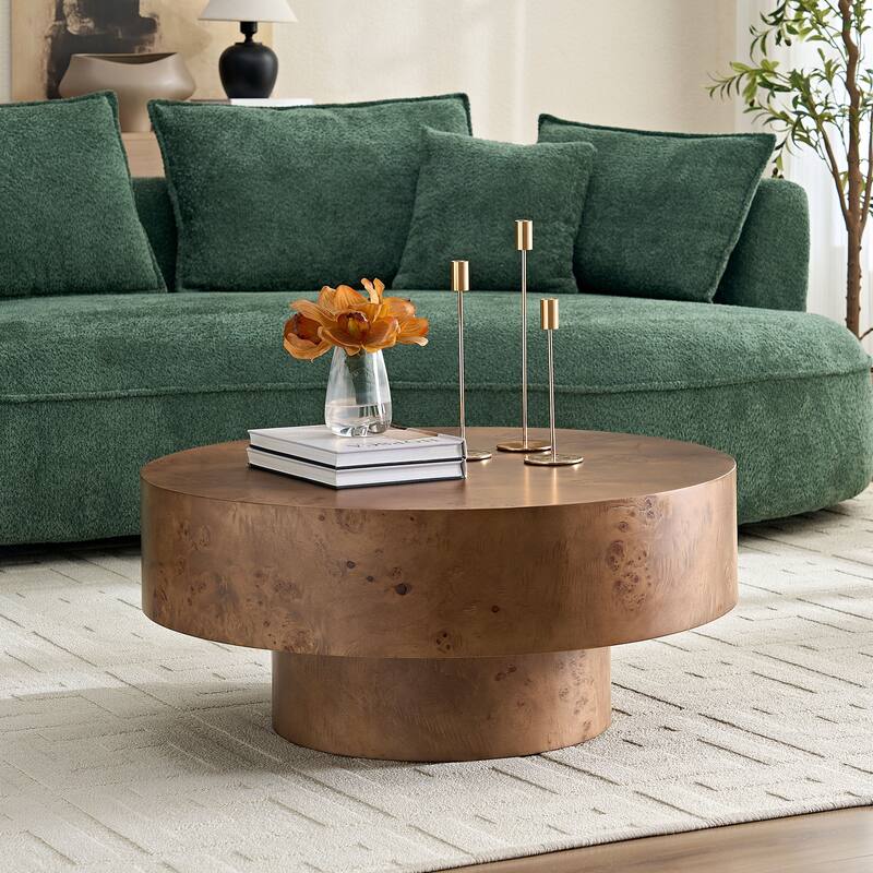 31.49" Burl Wood Veneer Coffee table and Sturdy Pedestal for Living Room Office Apartment Walnut