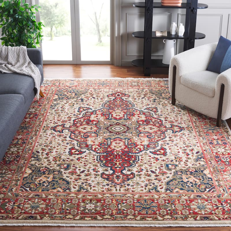 SAFAVIEH Kashan Marybeth Oriental Rug with Fringe - 10' x 14' - Ivory/Blue