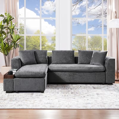 93.7" L-shaped Sectional Sofa 3 Seater Upholstered Sofa Couch with wooden Open Storage Compartment