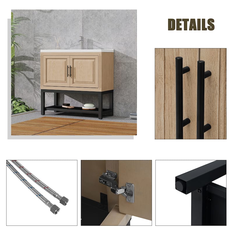 36" Bathroom Vanity with White Ceramic Sink & Hot and Cold Faucet