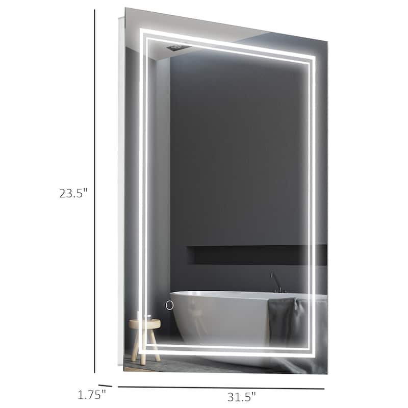 Silver Aluminum LED Bathroom Mirror, Square Outline Lighting and Touch - 31.5" W x 1.75" D x 23.5" H