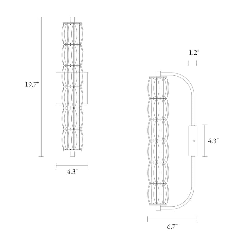 Modern Gold LED 1-Light Crystal Cylinder Wall Sconce Bathroom Vanity Light - Dia. 4.3" x H 19.7"