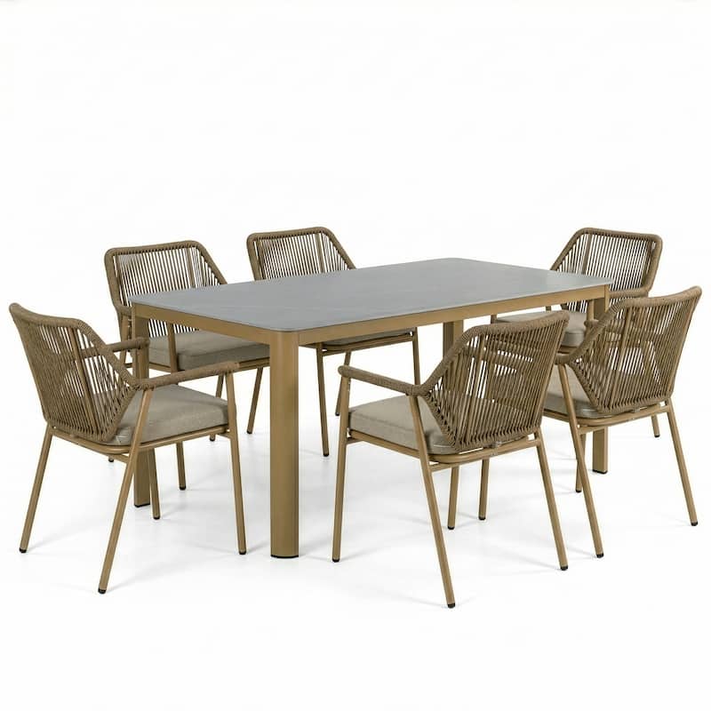 Bisera Brown Outdoor Dining 6 Seats Set