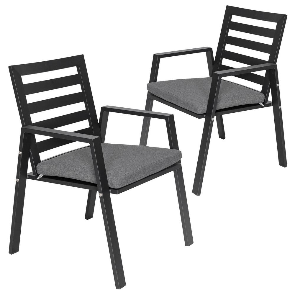LeisureMod Chelsea Set of 2 Patio Dining Armchair in Aluminum with Cushions for Porch Backyard Pool Garden - 34.84