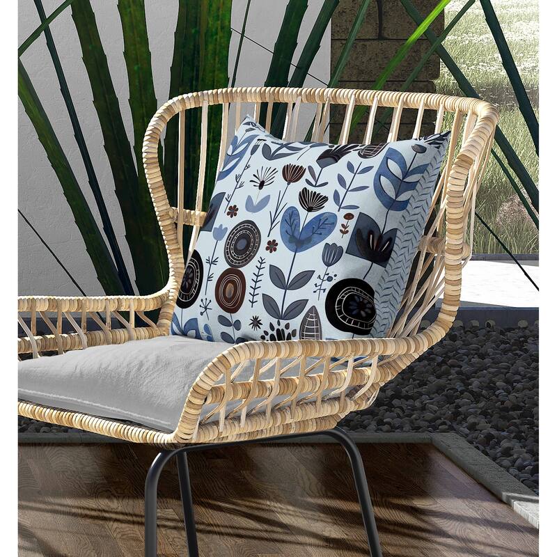Baltic Blossoms Indoor/Outdoor Reversible Throw Pillow SkyBlue and Black