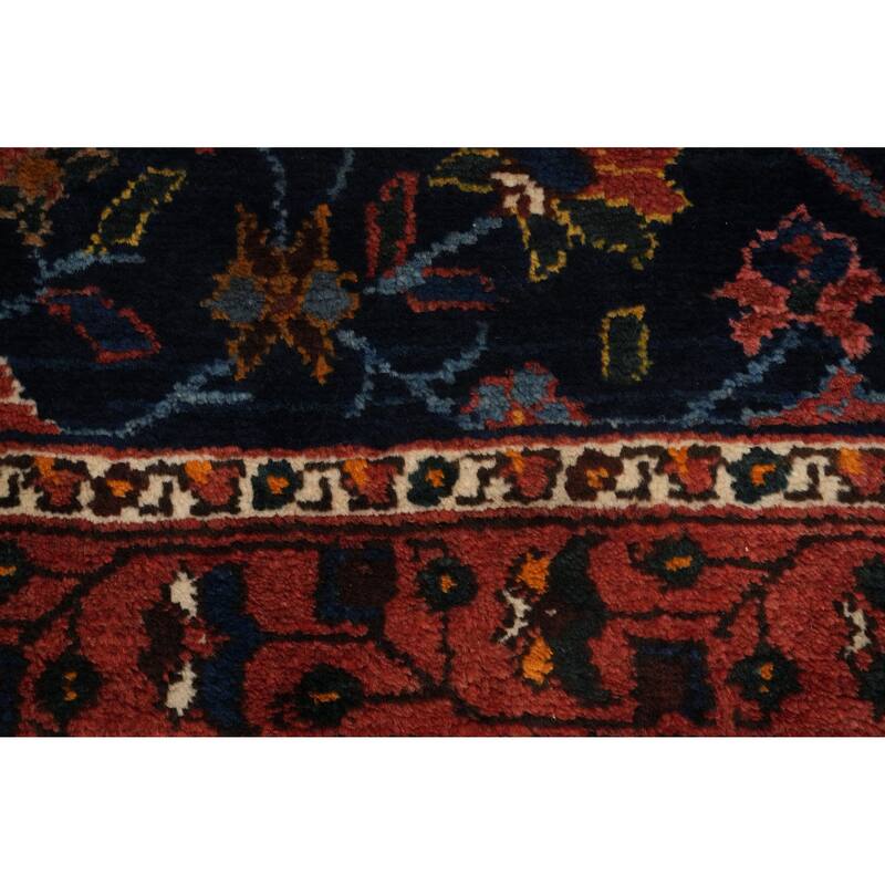 Hand Knotted Oriental 100% Wool Carpet Traditional Floral Navy Blue & Blues Bakhtiari Runner Rug - 13' 1'' X 3' 3''