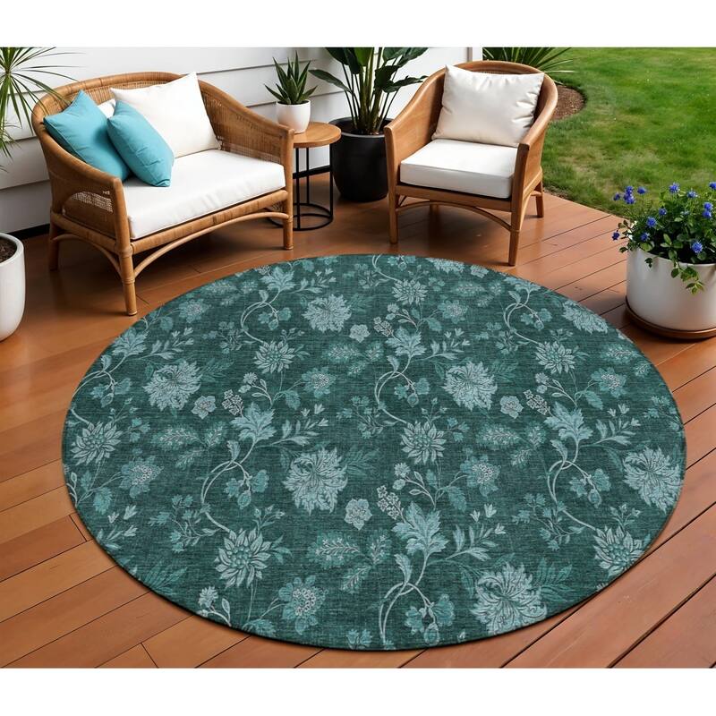 HomeRoots Floral Transitional Rectangle Outdoor Rug - 8' Round