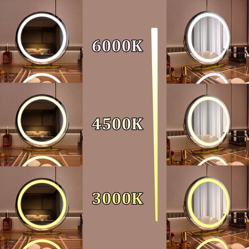 TOOLKISS 19-inch Round Dimmable LED Tabletop Makeup Mirror - 19"