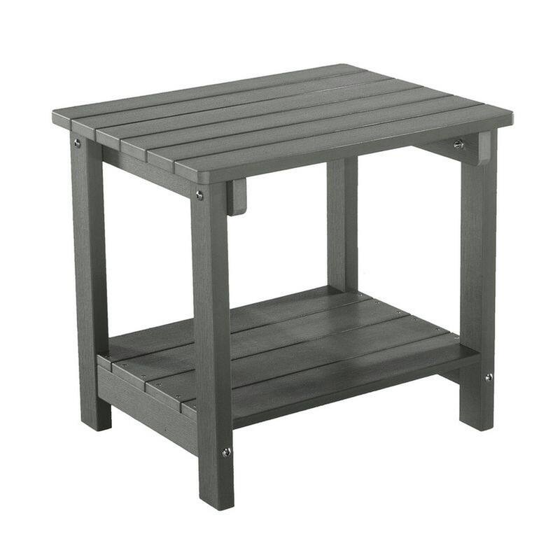 West Outdoor Patio End Table with Shelf, 16 Inch, Modern Wood Style Gray