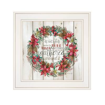 "Gathered Around the Tree" by Artisan Cindy Jacobs, Ready to Hang Framed Print - White, brown, red, green