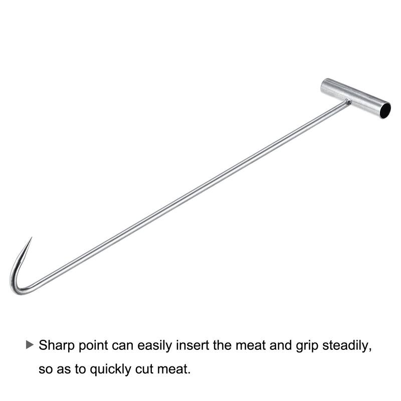 23" T-Handle Meat Boning Hook, Galvanized T Hooks for Butcher Shop - Silver Tone - 585mm