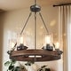 preview thumbnail 15 of 24, Farmhouse 6-Light Wagon Wheel Wood Chandelier with Seeded Glass Shade for Dining Living Room Iron Rod-D24.8" x H27.2"