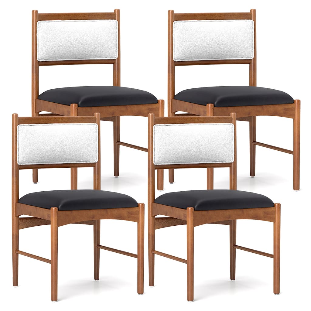 Gymax Wooden Dining Chair Set of 4 w/ Rubber Wood Frame Faux Leather