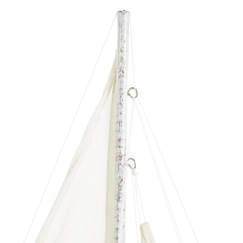 Wood Sail Boat Distressed Decorative Sculpture with Brown Beaded Accents - White - Roche River Decor