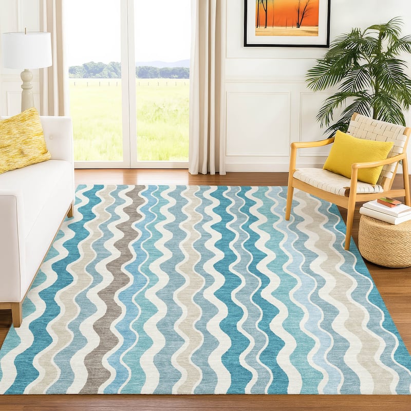 Machine Washable Indoor/ Outdoor Funky Stripe Chantille Rug