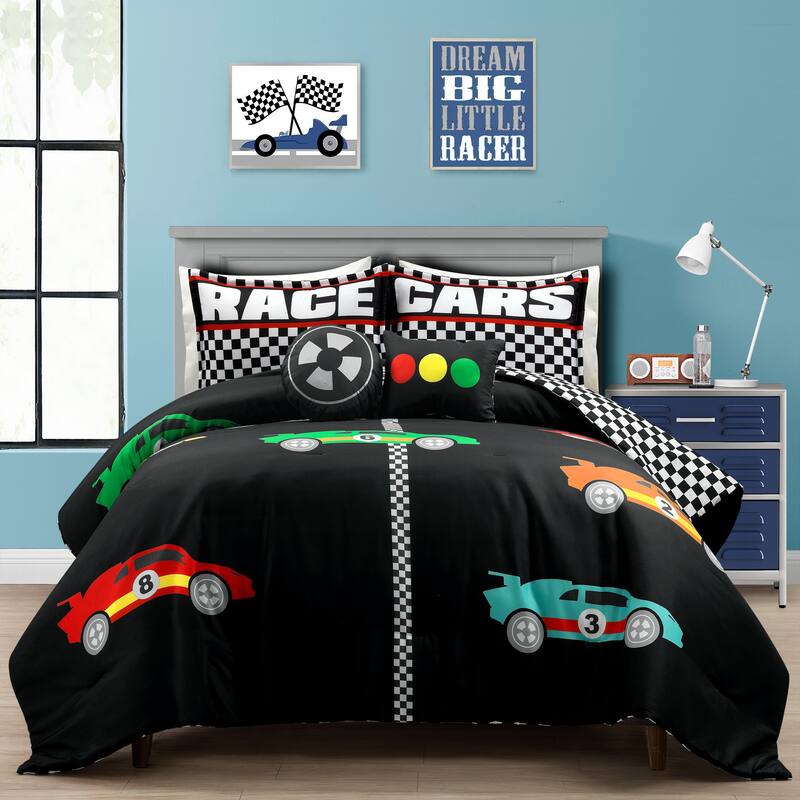 Lush Decor Racing Cars Reversible Oversized Comforter Set - Black/Multi - Full - Queen