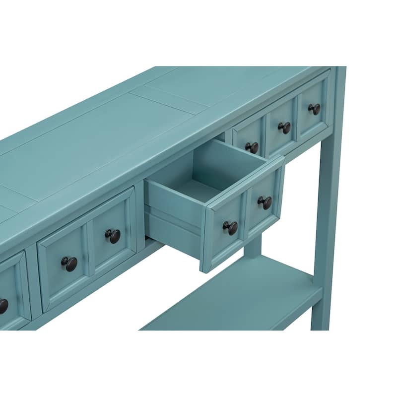 Rustic Entryway Console Table, 60" Long Sofa Table with two Different Size Drawers and Bottom Shelf for Storage
