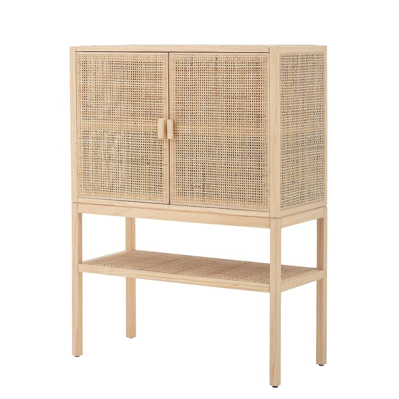 Woven Rattan and Wood Cabinet with 2 Doors - Natural