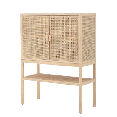 Woven Rattan and Wood Cabinet with 2 Doors