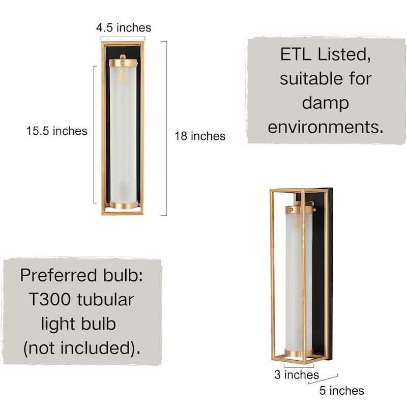 Modern Black Gold Frosted Glass Dimmable 1-Light Fretwork Wall Sconces Vanity Lights for Bathroom
