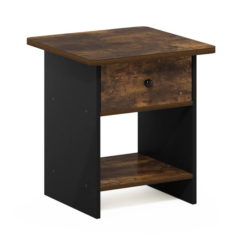 Furinno Dario End Table/ Night Stand Storage Shelf with Bin Drawer