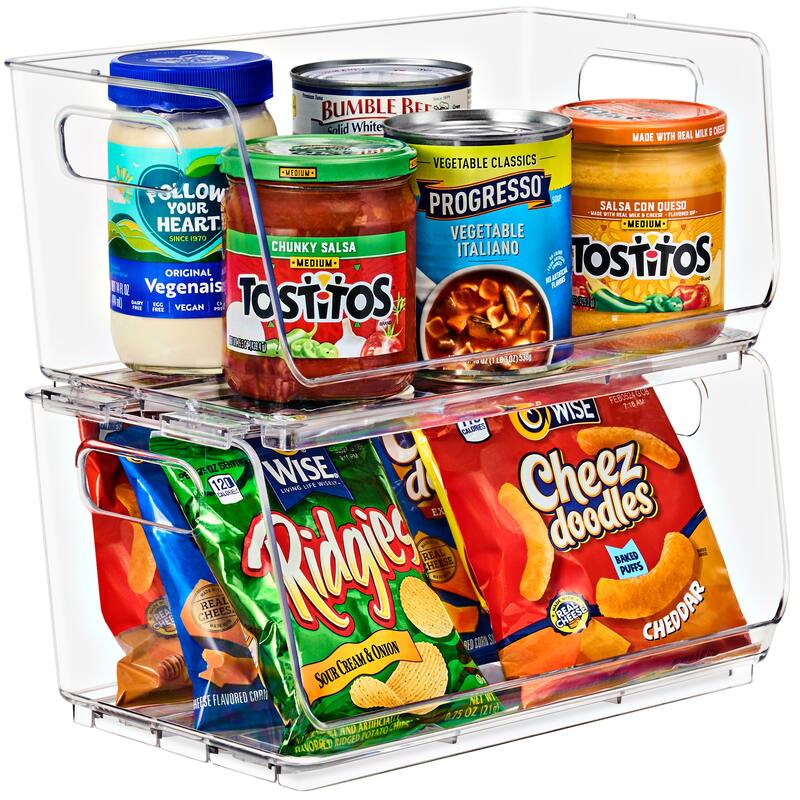 Sorbus Stackable Storage Bins Open Front Clear Stackable Bins for Pantry Kitchen - Clear Pantry Organizer Bins (Small 2 Pack) - Clear