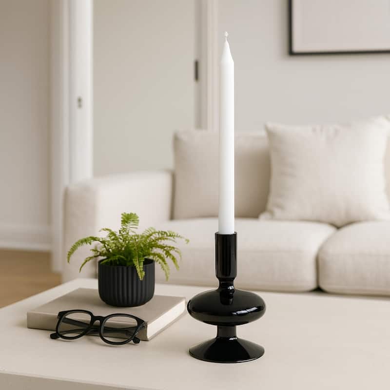 Sculptural Glass Candle Holder with Rounded Accent Base - Modern Tabletop Candle Holder for Any Room