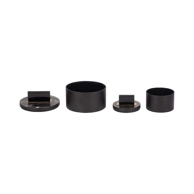 Sagebrook Home 6/7" Wheatly Black Boxes MDF, Iron Resin, and Glass, Chic Home Organization, Set of 2 - 7" x 7" x 6"
