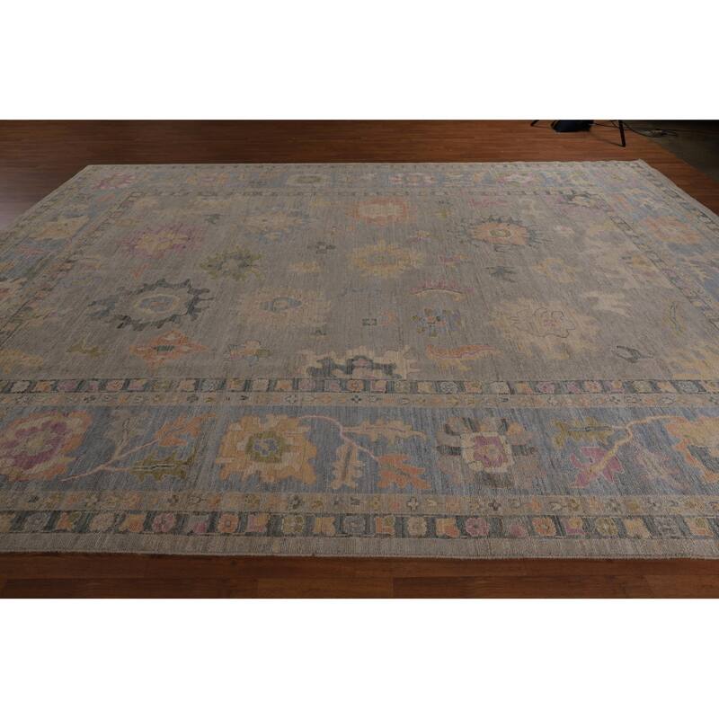 Oushak Turkish Large Area Rug Floral Hand-Knotted Wool Carpet - 10'1"x 14'0"