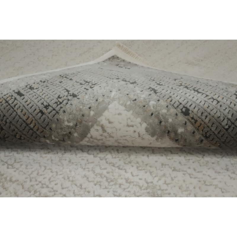 Machine Made Oriental Polyester Carpet Modern Geometric Beige & Ivories Modern Area Rug - 7' 5'' X 5' 2''