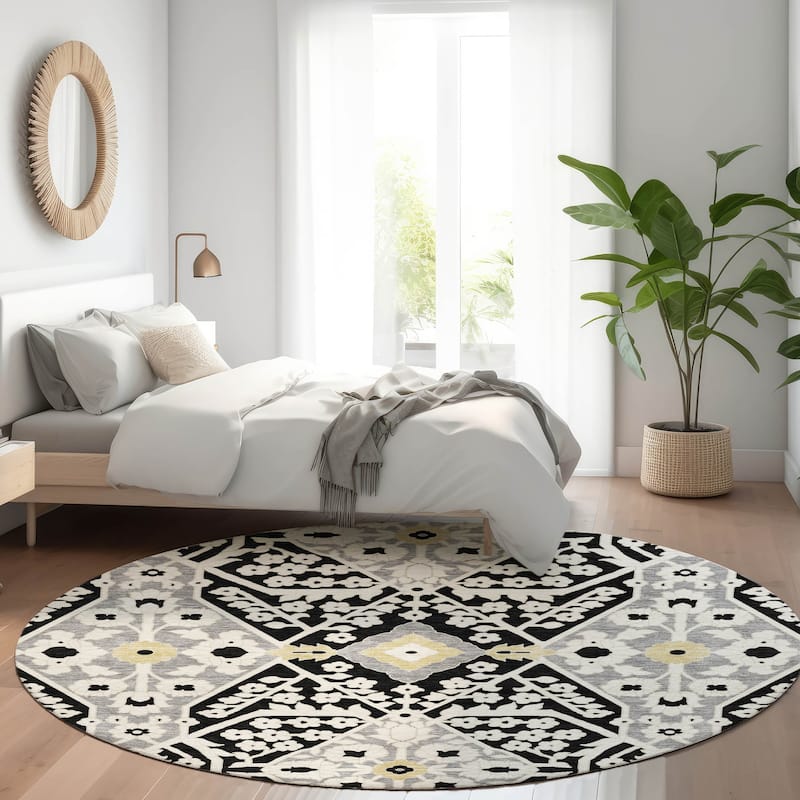 Premium Washable Super Soft Traditional Agra Mayfield Rug - Black - 8' x 8'