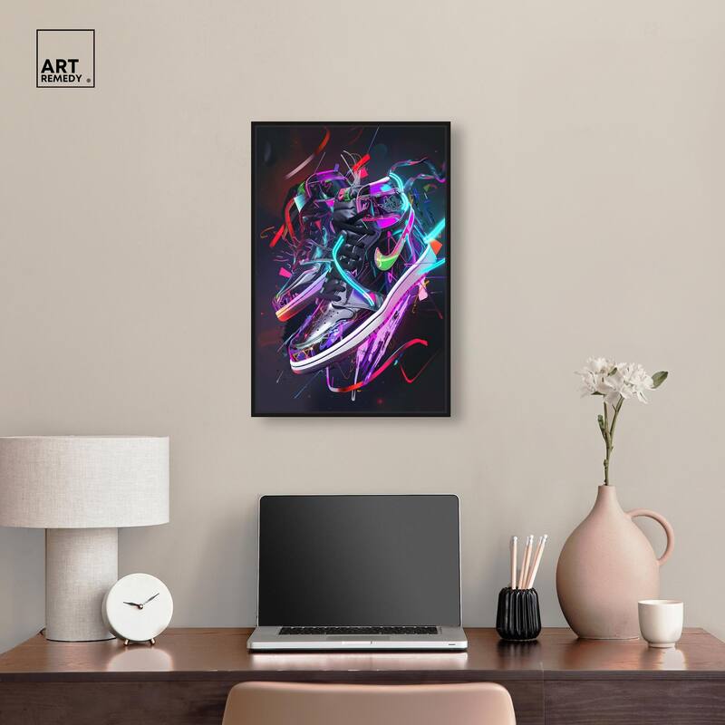 Neon Ribbons Sneakers Canvas by Art Remedy