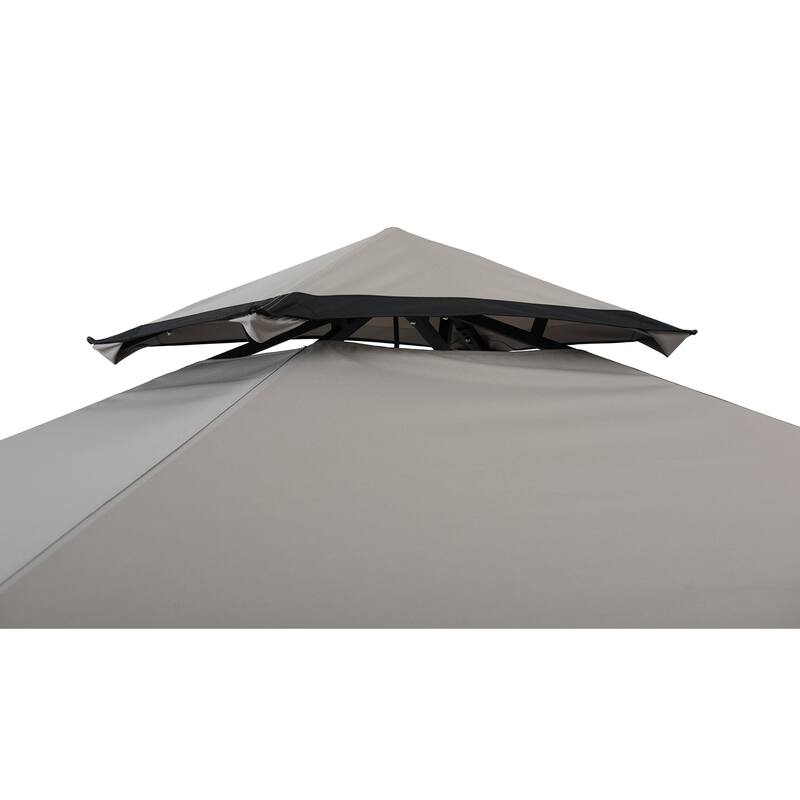 Sunjoy 5 Ft. x 8 Ft. Black Steel 2-Tier Grill Gazebo with Gray and Black Canopy