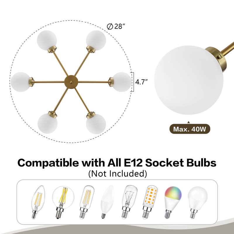 WINGBO 6-Light Modern Chandelier, Sputnik Pedant Light - N/A