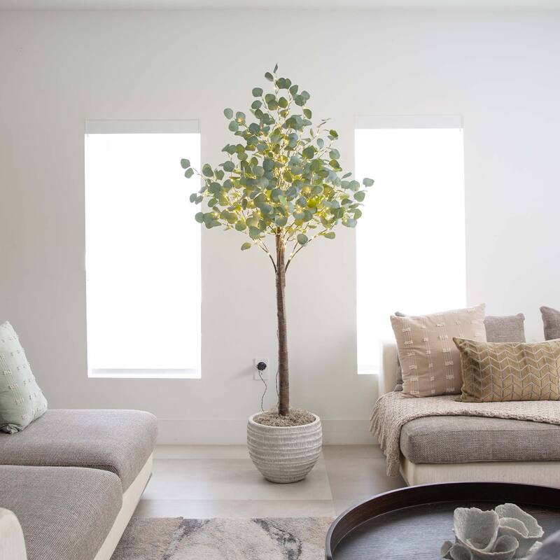Pre-Lit Eucalyptus Artificial Tree - 6' - Warm White LED Lights