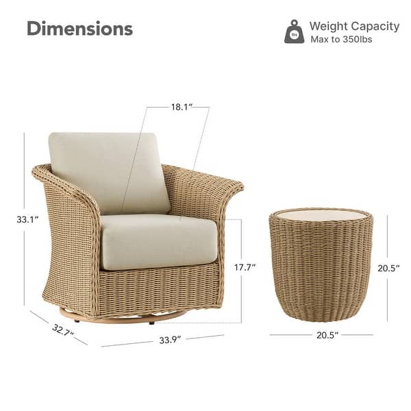 dimension image slide 0 of 2, Spruce & Spring Patio Fruniture Outdoor Swivel Chair and Side Table