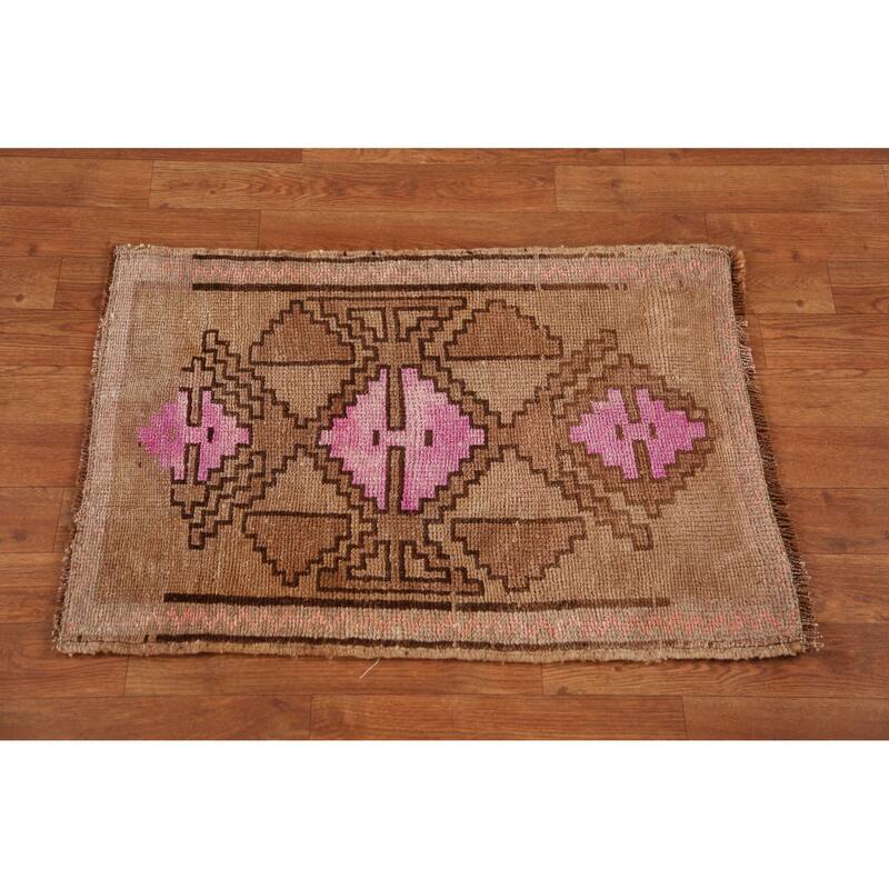 Hand Knotted Oriental 100% Wool Carpet Transitional Geometric Brown Anatolian Area Rug - 2' 7'' X 1' 10''