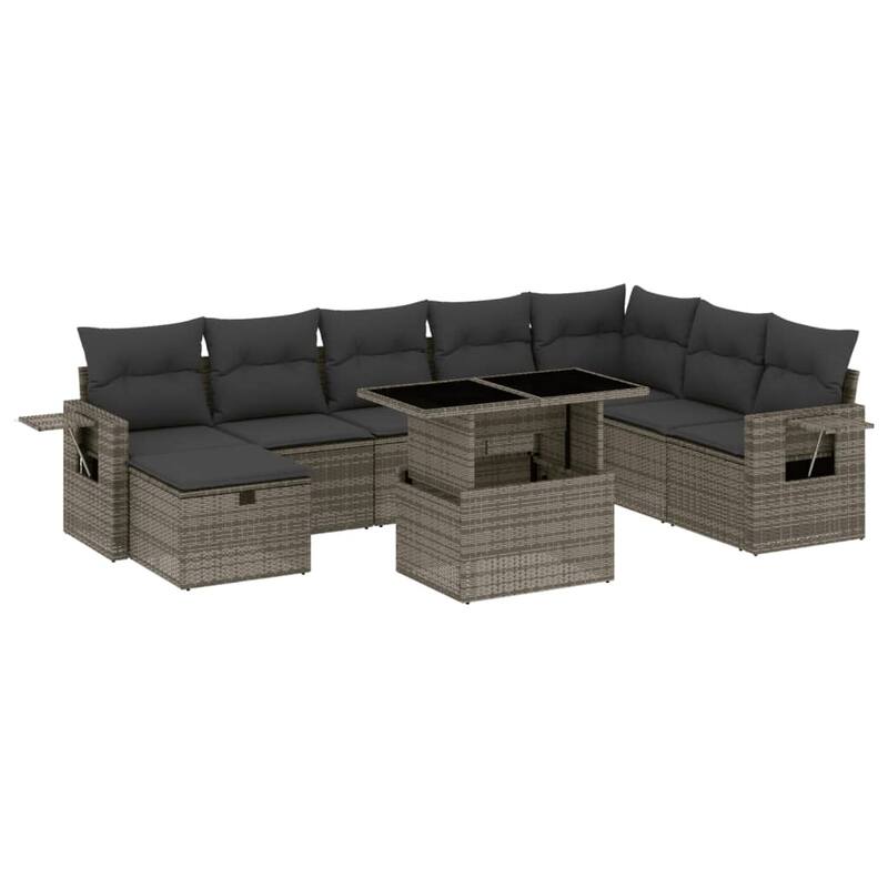 vidaXL Patio Sofa Set with Cushions Outdoor Furniture 9 Piece Poly Rattan