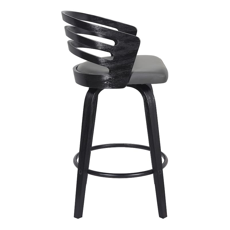 HomeRoots 30" Gray Modern Faux Leather Swivel Bar Stool - 19