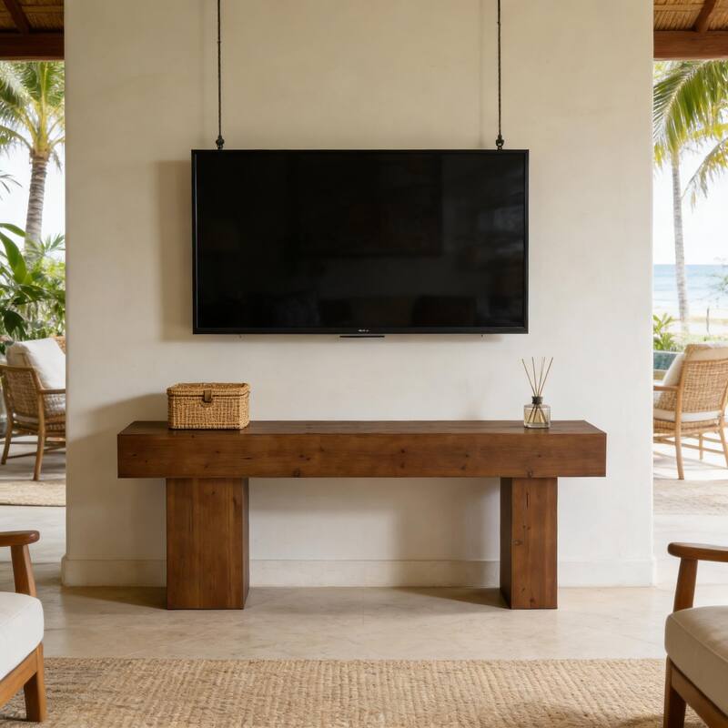 Solid Wood TV Stand for 55/60/65/75 Inch TVs, Entertainment Center Media Console Table for Living Room Bedroom