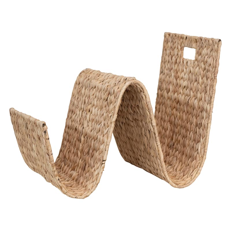 Hand-Woven Water Hyacinth and Metal Magazine Holder - 19.7"L x 13.4"W x 16.5"H