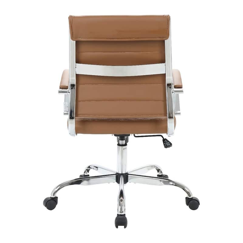 Benmar Leather Ribbed Office Chair with Chrome Frame, Adjustable Height, Tilt Lock, 360° Swivel, and Smooth Rolling Casters