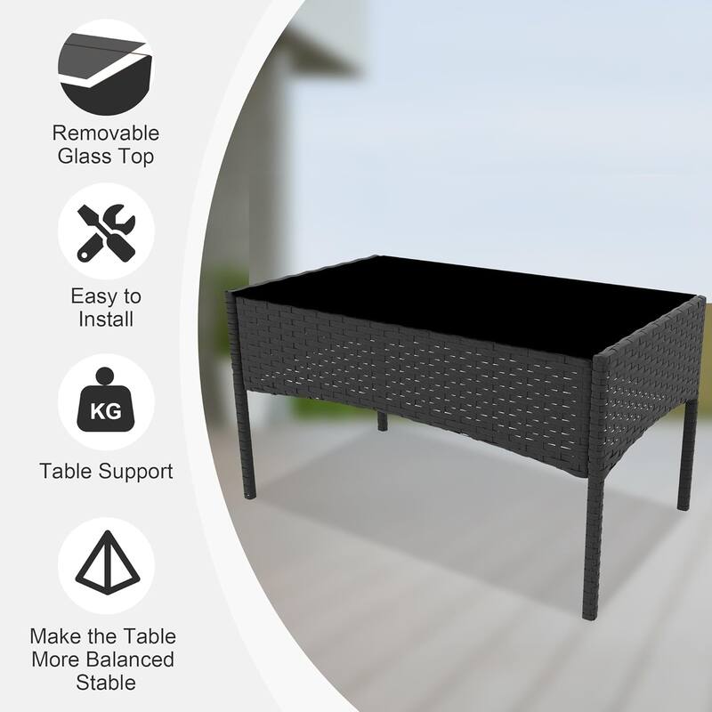 4-Piece Patio Rattan Furniture Set with Tempered Glass Table for Garden