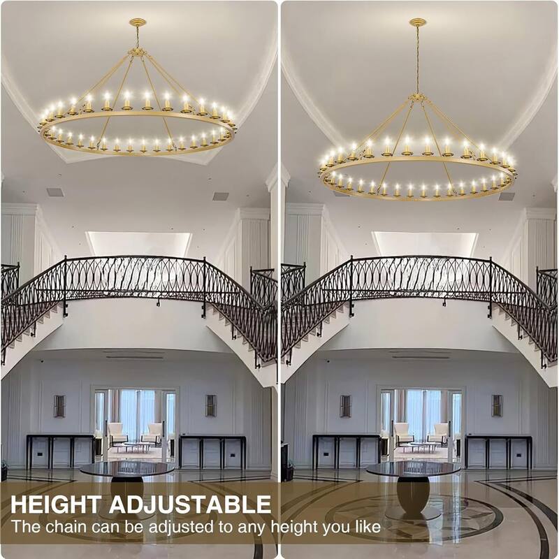 Luxury Wheel Chandelier, 16-54 Lights Single or Double Layer Round Pendant Light