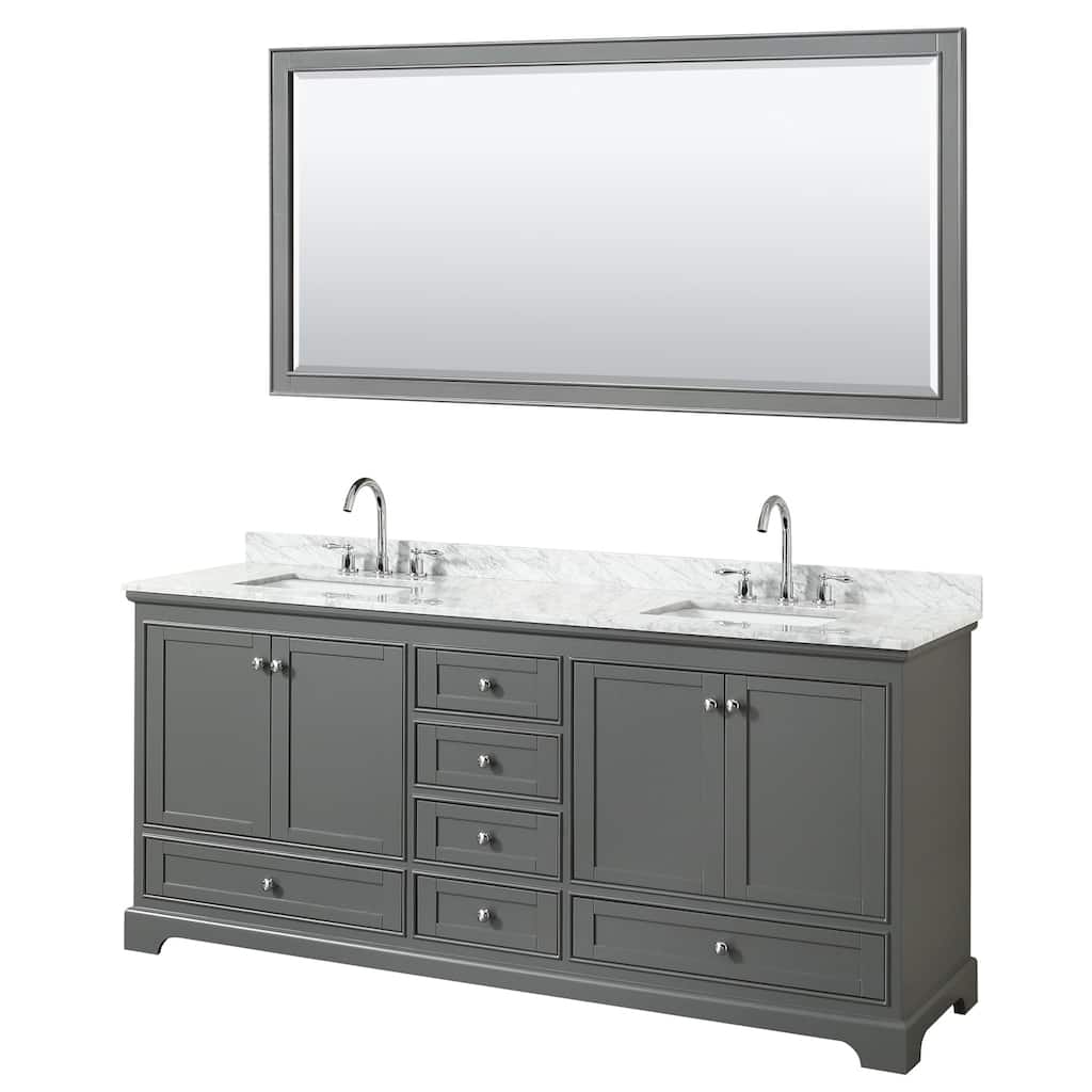 Deborah 80-inch Dark Gray Double Vanity, Square Sinks, 70-inch Mirror