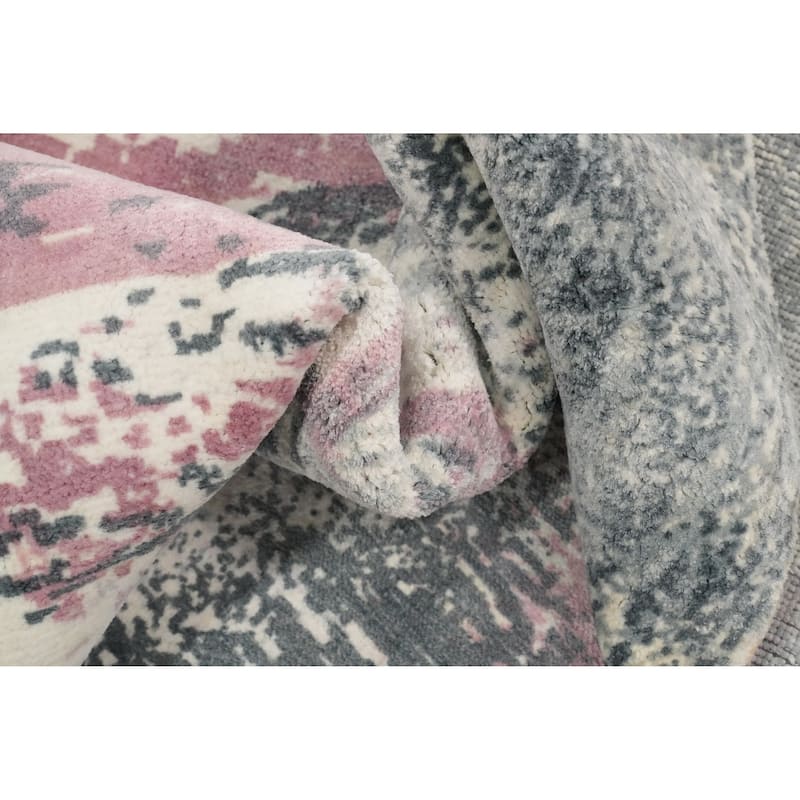 Hand Knotted Oriental Viscose Silk Carpet Modern Pictorial Multi-Colored Abstract Area Rug - 7' 2'' X 5' 4''