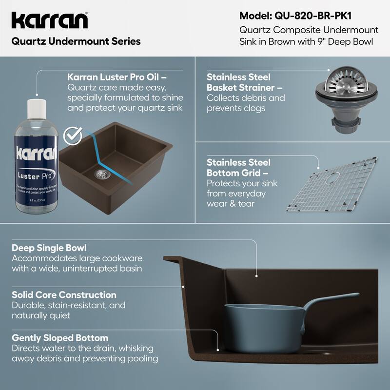 Karran Undermount 24.38 in Single Bowl Quartz Kitchen Sink Kit